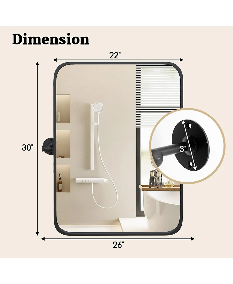 Sugift 30 x 22 Inch Black Metal Framed Pivot Rectangle Wall-Mounted Mirror