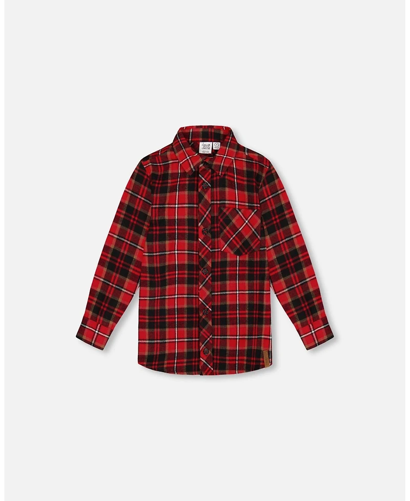 Deux par Deux Baby Boys Long Sleeve Button Down Flannel Shirt Plaid Black And Red