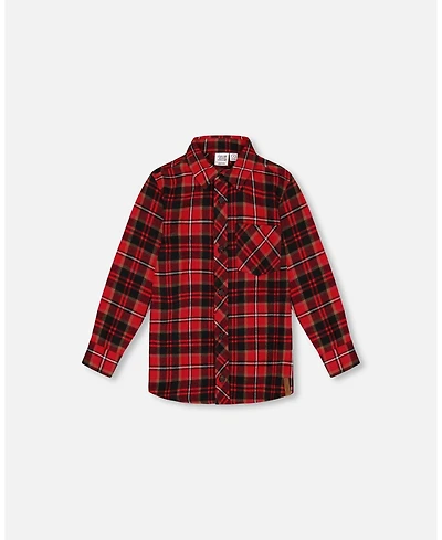Deux par Deux Baby Boys Long Sleeve Button Down Flannel Shirt Plaid Black And Red