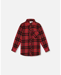 Deux par Deux Baby Boys Long Sleeve Button Down Flannel Shirt Plaid Black And Red