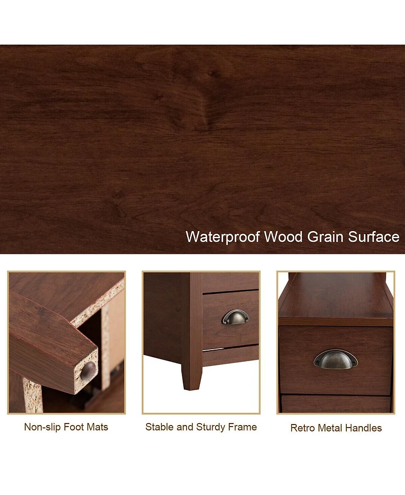 23.5 x 12 Inch Rectangular Wooden Nightstand with 2 Drawers and Shelf