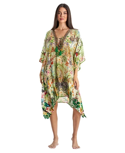 La Moda Clothing Women's V-neck Short Kaftan Dress