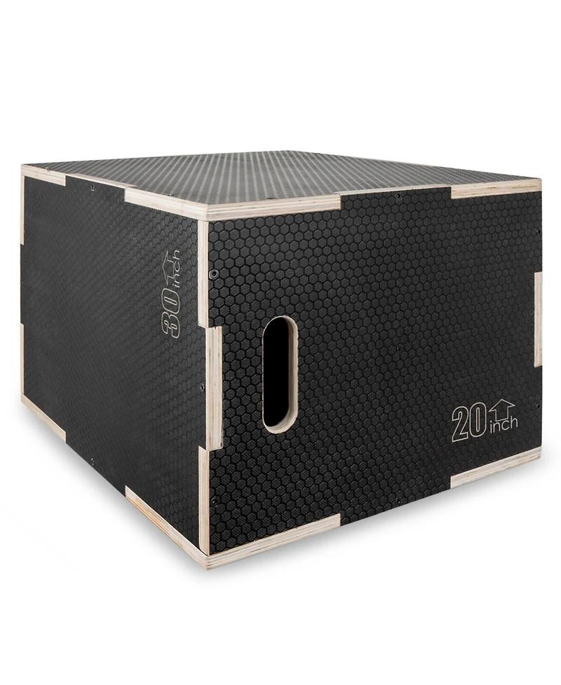 ProsourceFit 3-in-1 Wood Power Grip Plyometric Box, 30/20/24