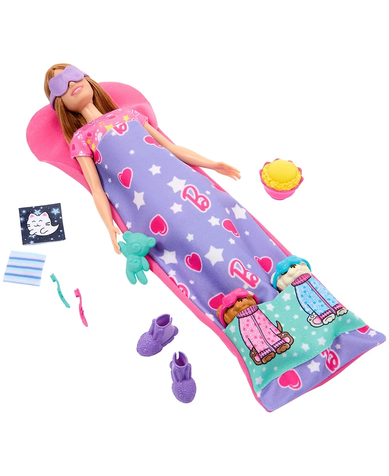 Barbie Doll Puppy Slumber Party Playset with 2 Toy Dog Figures, 10+ Accessories, Color-Change