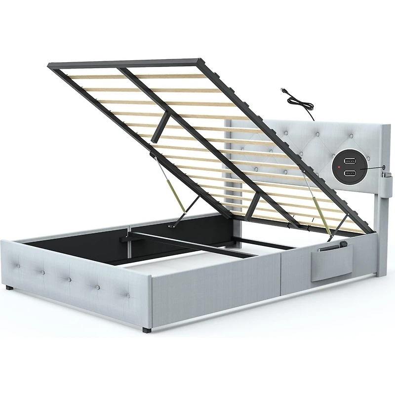 Simplie Fun Queen Bed Frame with Storage & Usb Ports