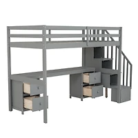 Streamdale White Loft Bed with Desk and Drawers