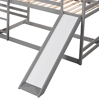 Streamdale Full And Twin L-Shaped Bunk Bed With Slide Short Ladder
