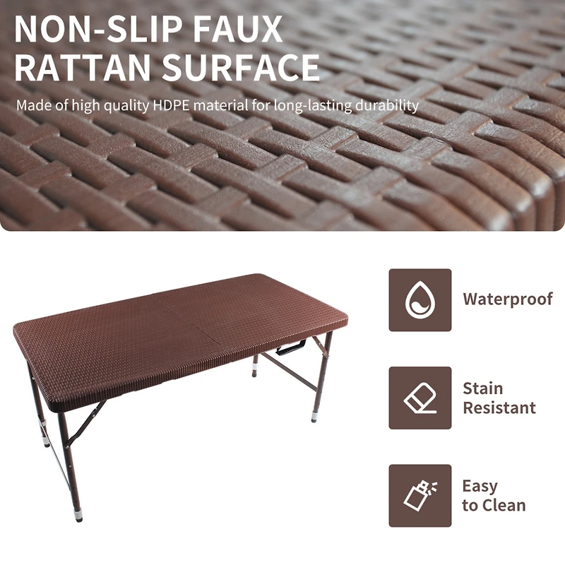 4FT Folding Rattan Table, Portable & Durable
