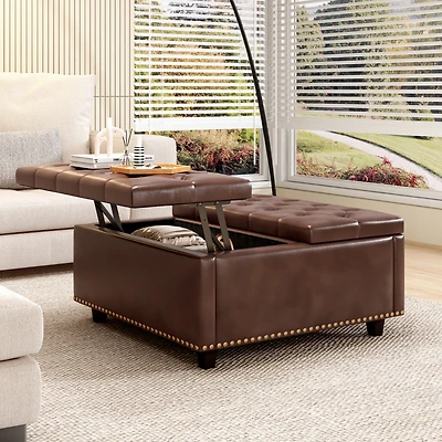 Streamdale Pu Leather Oversized Storage Ottoman with Nailhead Trim