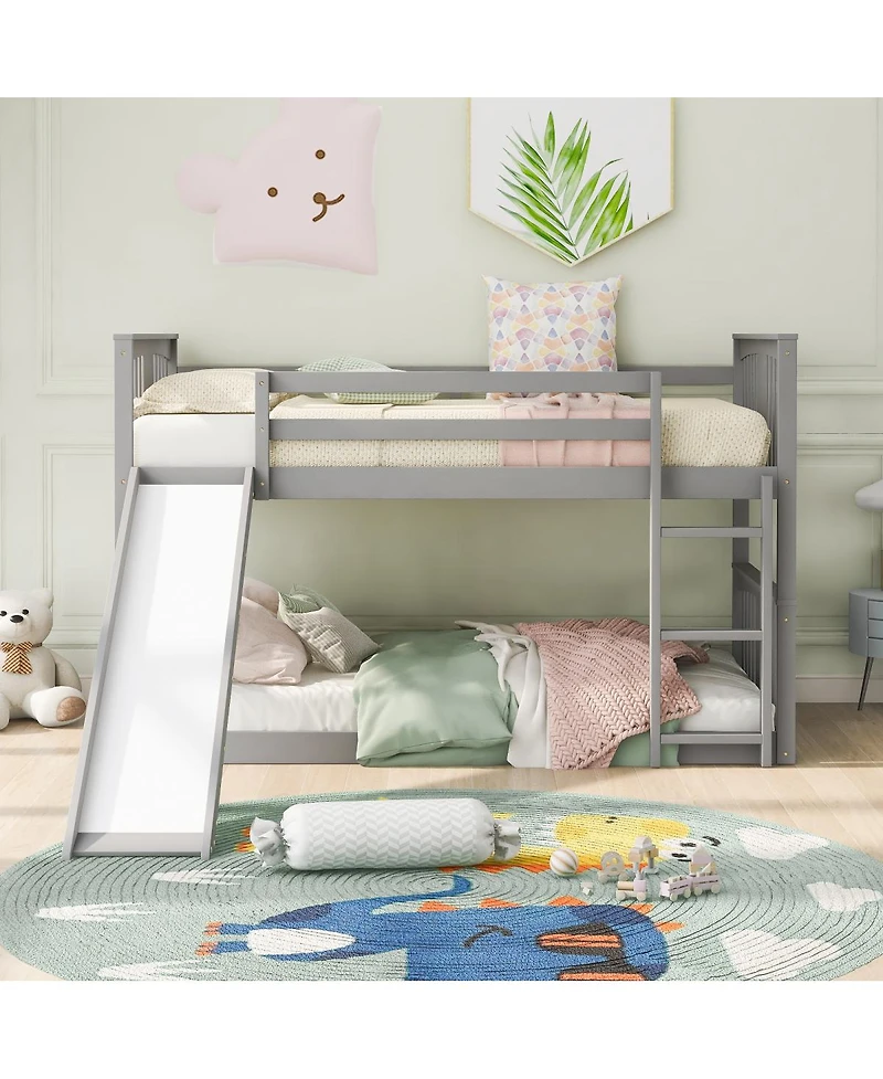 Twin Over Bunk Bed with Slide and Ladder