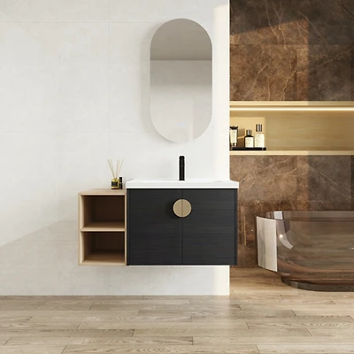 40" Wall-Mounted Vanity with Soft-Close Doors, Ceramic Basin, and Storage