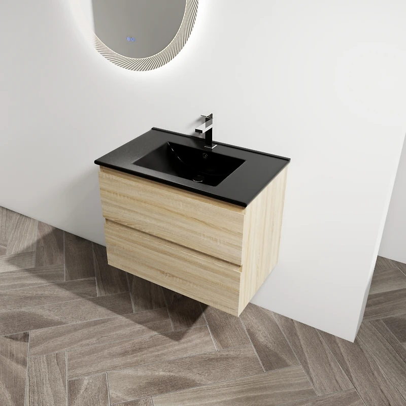 Streamdale 30" Wood Grain Vanity with Black Ceramic Sink & Soft-Close Drawers
