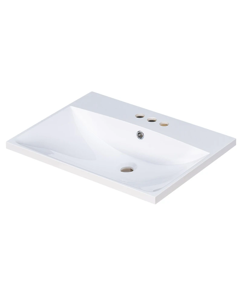 Streamdale 24" Ceramic Vanity Top, White Basin, 3-Faucet Holes