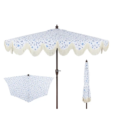 Jonathan Y 9ft Half Market Umbrella, Scalloped Fringe, Crank, Button Tilt, Uv Protection