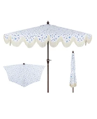 Jonathan Y 9ft Half Market Umbrella, Scalloped Fringe, Crank, Button Tilt, Uv Protection