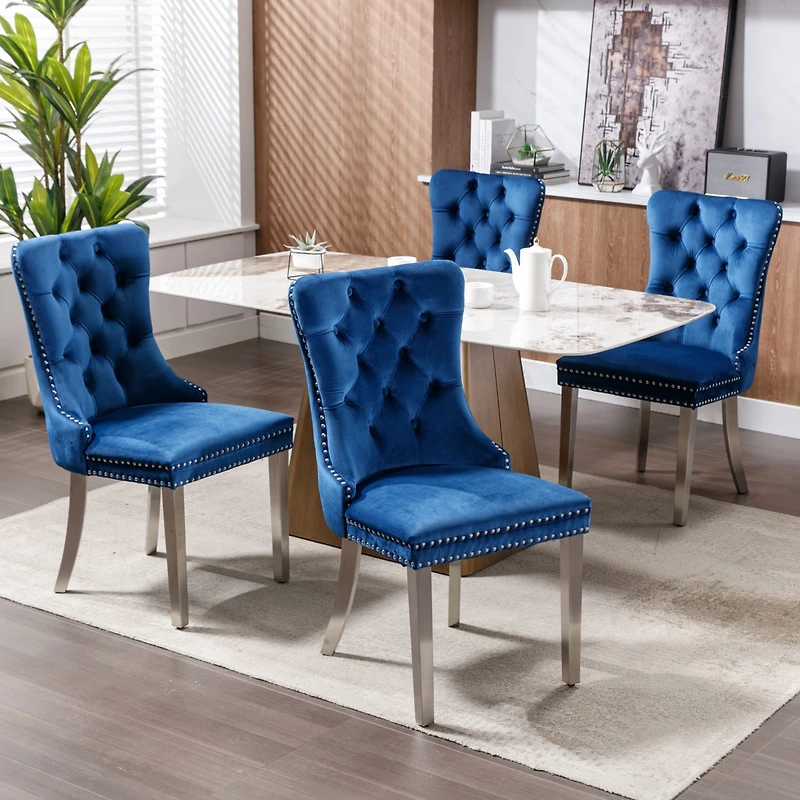Streamdale Contemporary Velvet Dining Chairs, Set of 2 - Gray/Gold