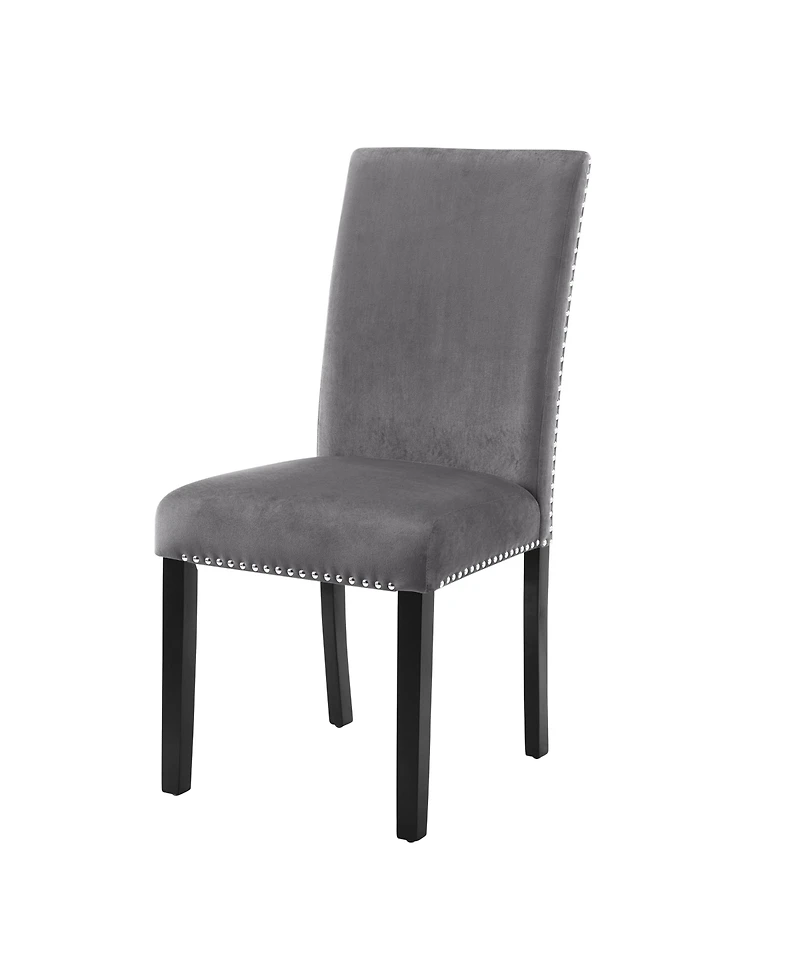 Contemporary Velvet Dining Chair with Nailhead Trim, Set of 2, Gray