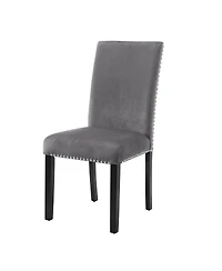 Contemporary Velvet Dining Chair with Nailhead Trim, Set of 2, Gray