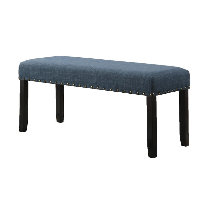 Streamdale Furniture Fabric Dining Bench with Nailhead Trim, Blue