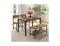 4 Pieces Rustic Dining Table Set with 2 Chairs and Bench