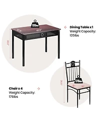 Sugift 5 Pieces Dining Set Wood Metal Table and 4 Chairs with Cushions