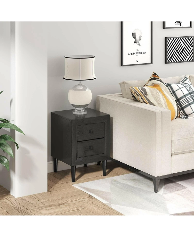 Sugift 2 Pieces Multipurpose Retro Nightstand Set with Drawers