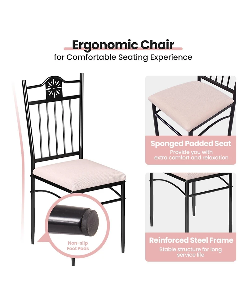 Sugift 5 Pieces Dining Set Wood Metal Table and 4 Chairs with Cushions