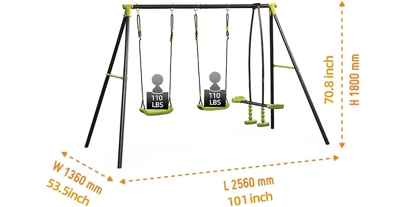 Streamdale Triple Children Swing Set 440Lbs For Outdoors