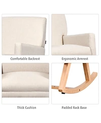 Gymax Mid Century Fabric Rocking Chair Upholstered Accent Armchair Lounge Chair Gray