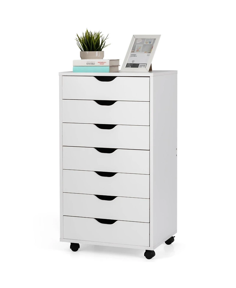 Sugift 7-Drawer Chest Storage Dresser Floor Cabinet Organizer with Wheels