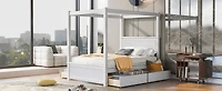 Streamdale Full Size Wood Canopy Bed with Drawers, Brushed White