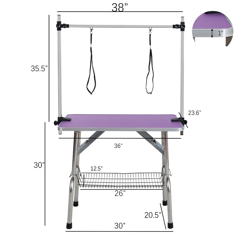 Streamdale Furniture Sturdy Foldable Pet Grooming Table with Storage