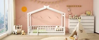 Streamdale Walnut Fence Bed House Frame for Kids and Teens
