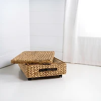 Chett 26.38" Minimalist Hand-Woven Hyacinth/Wood Underbed Storage Bin with Wheels and Handles