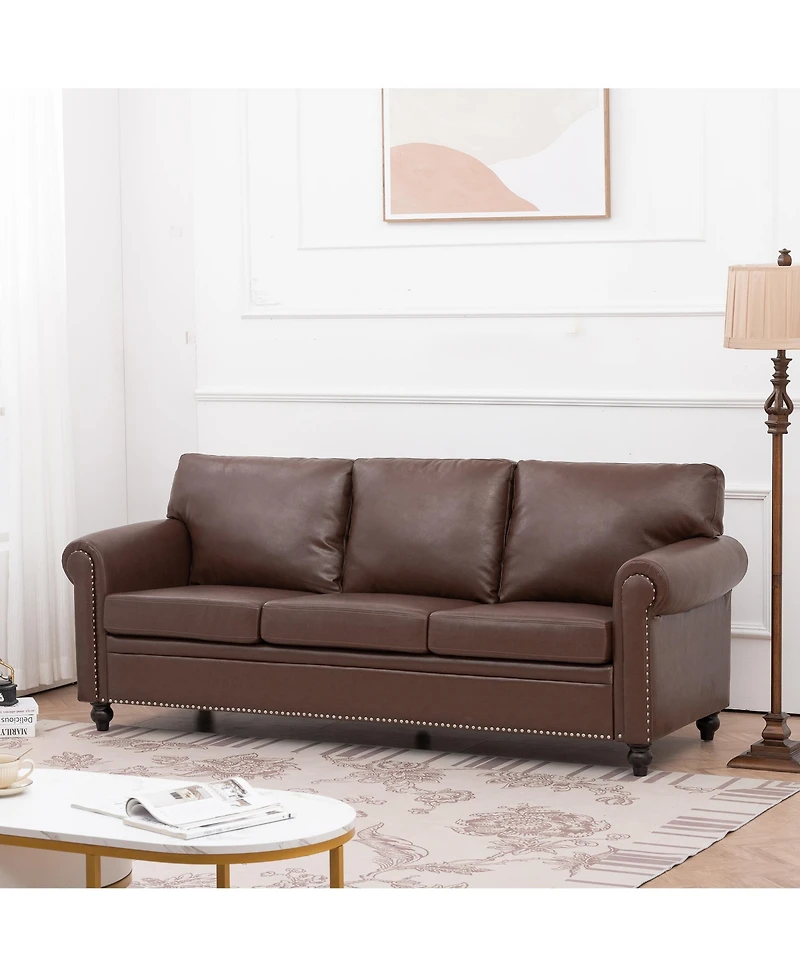 Simplie Fun Modern Sofa with Pocket Springs and Elegant Silver Bubble Nails