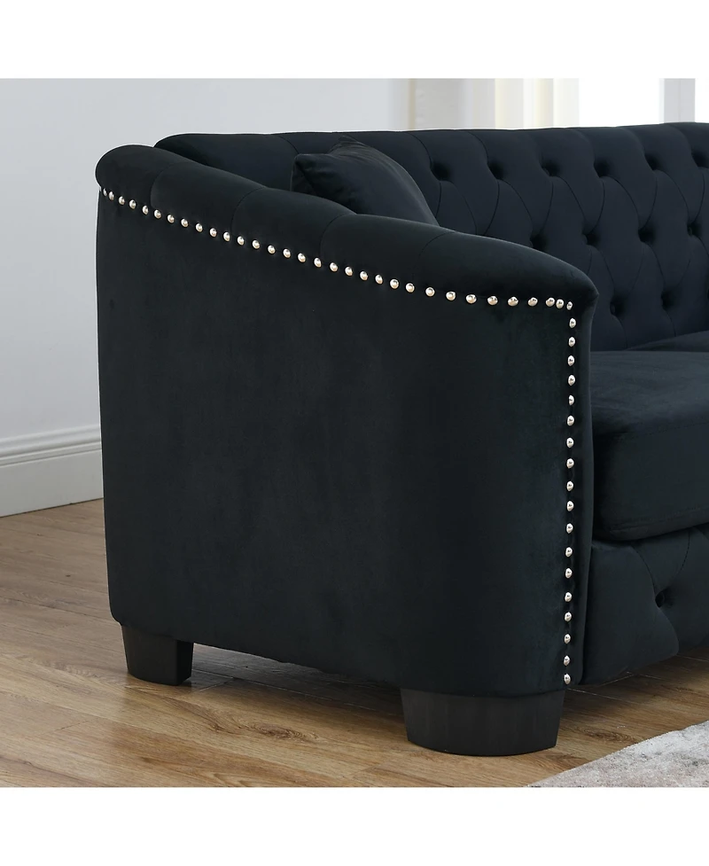 Streamdale Classic Velvet 3-Person Chesterfield Sofa with Nailhead Trim