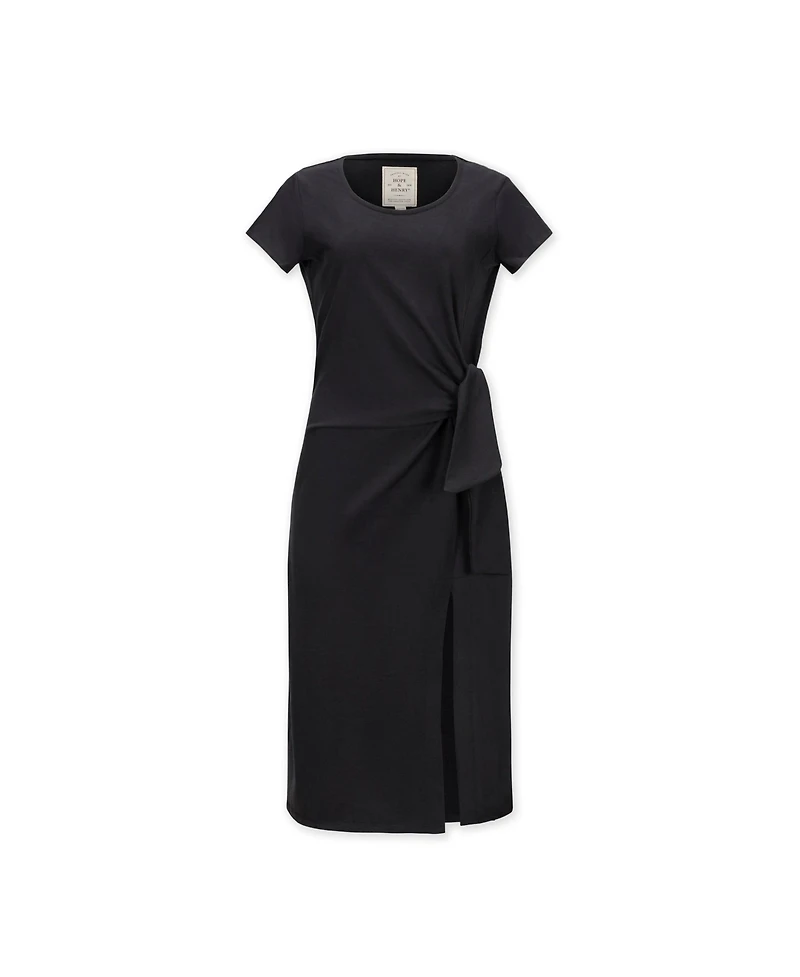 Hope & Henry Women's Organic Short Sleeve Knit Tie Midi Dress