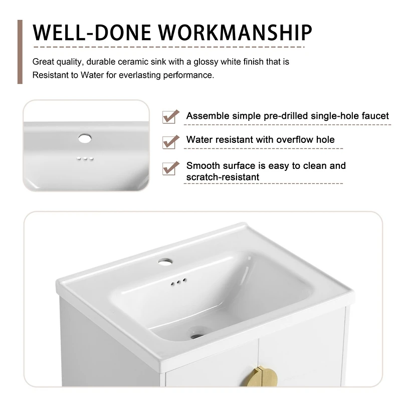 24 Inch Soft Close Doors Bathroom Vanity With Sink, For Small Bathroom
