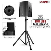 5 Core Speaker Stand Black 4 pieces Tripod Tall Adjustable Up to 72 Inch Dj Studio Monitor Stands Pole Mount