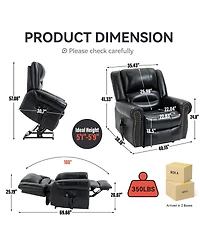 Simplie Fun Black Leather Power Lift Recliner with Heat Massage