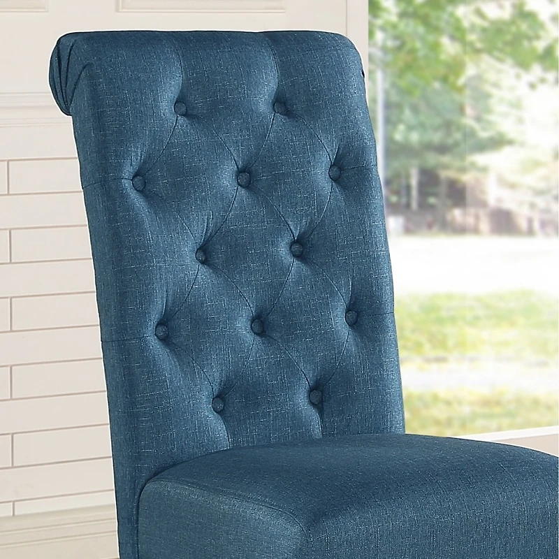 Streamdale Furniture Wood Tufted Asons Dining Chair, Set of 2, Blue