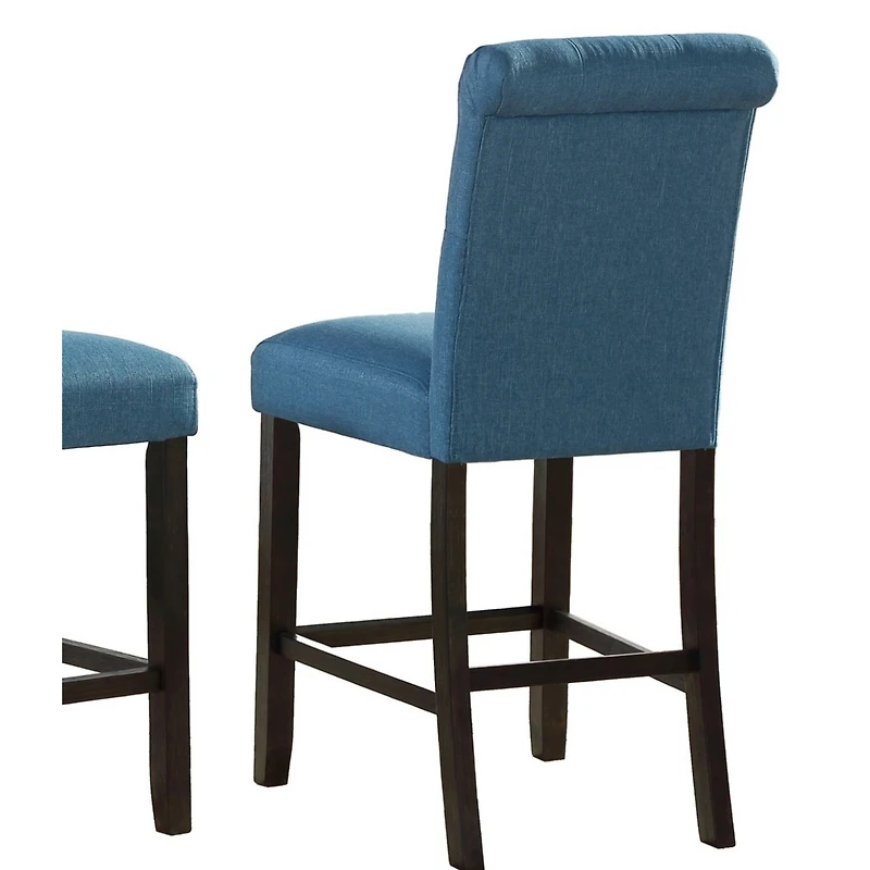 Streamdale Furniture Solid Wood Tufted Asons Counter Height Stool, Set of 2, Blue