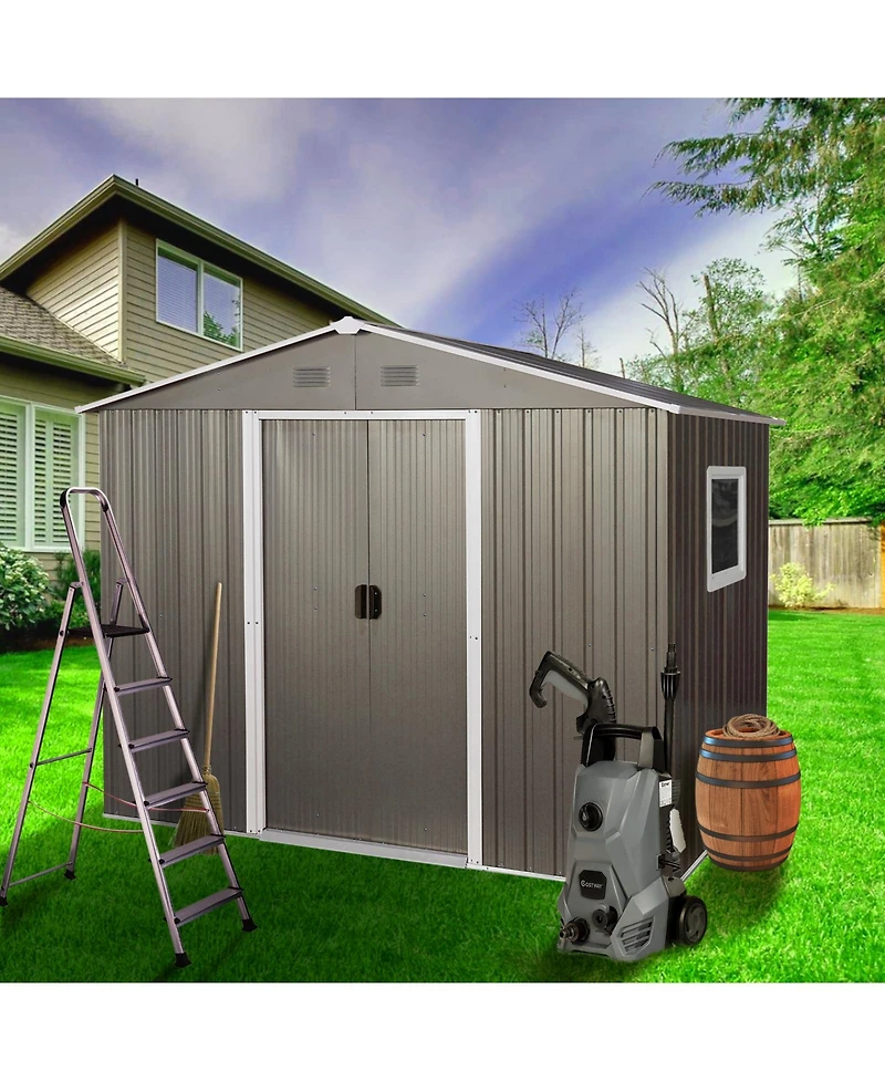 8ft x 6ft Outdoor Metal Storage Shed with Window Grey(W540S00016)