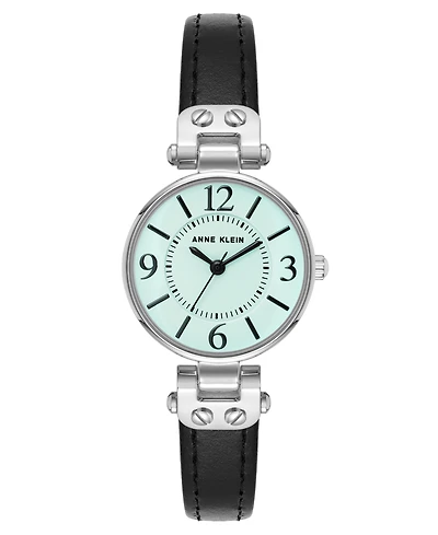Anne Klein Women's Quartz Black Essential Leather and Silver-Tone Alloy Metal Strap Watch, 26mm