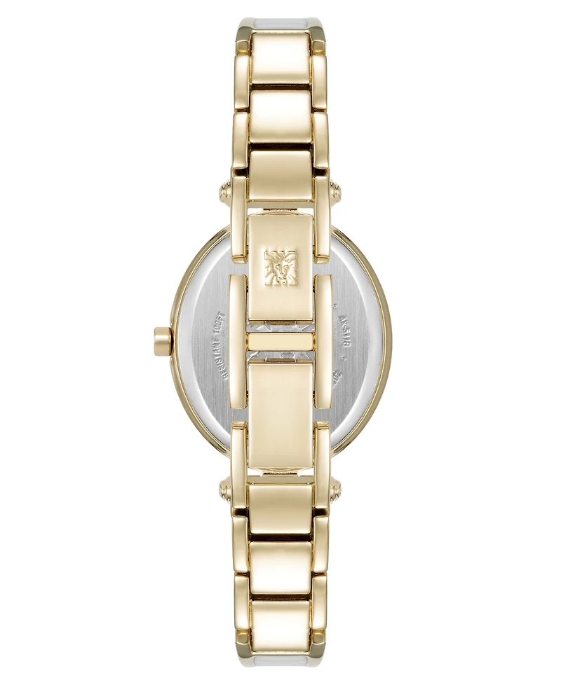 Anne Klein Women's Quartz White Oval Diamond Accented Gold-Tone Alloy Metal Bangle Watch, 26mm