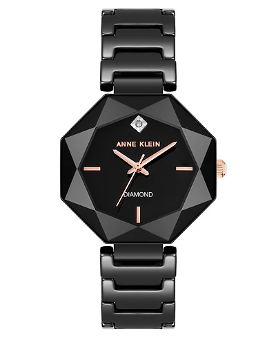 Anne Klein Women's Quartz Black Octagonal Ceramic Watch, 32mm