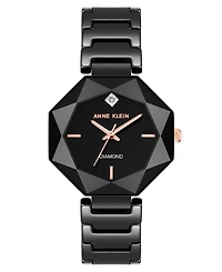 Anne Klein Women's Quartz Black Octagonal Ceramic Watch, 32mm