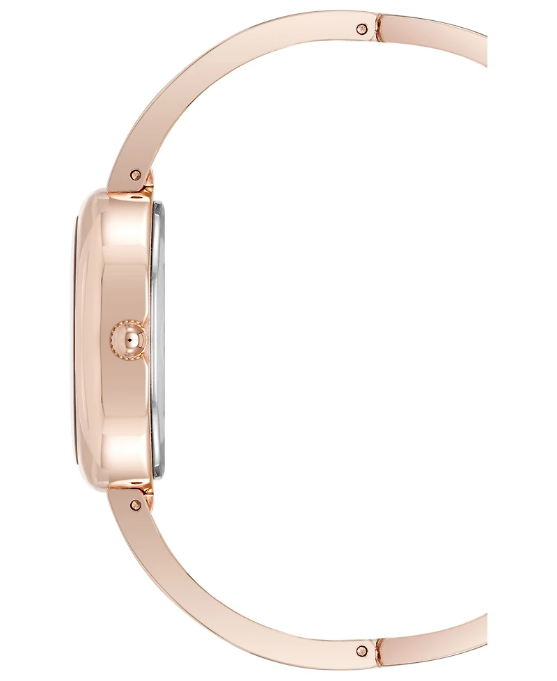 Anne Klein Women's Quartz Oval Rose Quartz Gemstone and Rose Gold-Tone Alloy Metal Bangle Watch Set, 20mm