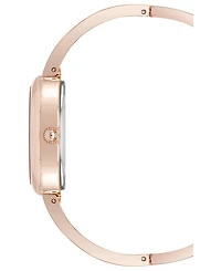 Anne Klein Women's Quartz Oval Rose Quartz Gemstone and Rose Gold-Tone Alloy Metal Bangle Watch Set, 20mm
