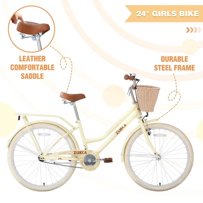 24" Steel Frame Girls Bike, 10+ Years
